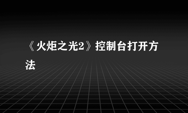 《火炬之光2》控制台打开方法