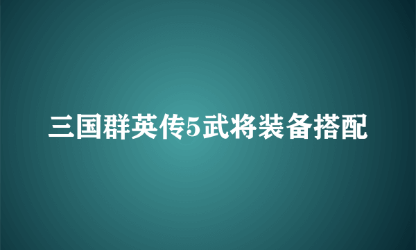 三国群英传5武将装备搭配