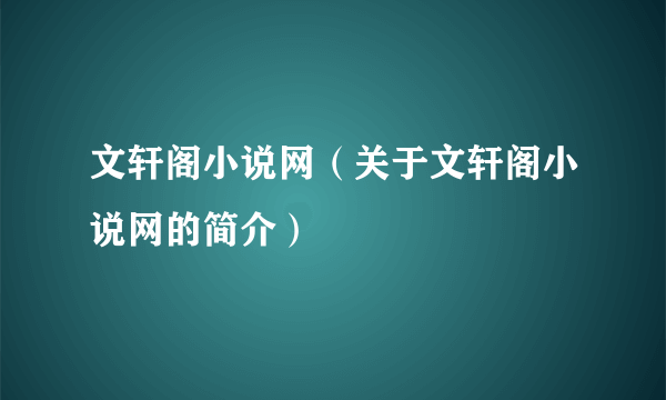 文轩阁小说网（关于文轩阁小说网的简介）