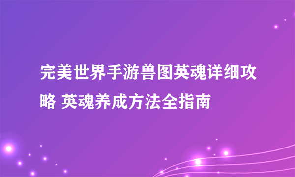 完美世界手游兽图英魂详细攻略 英魂养成方法全指南