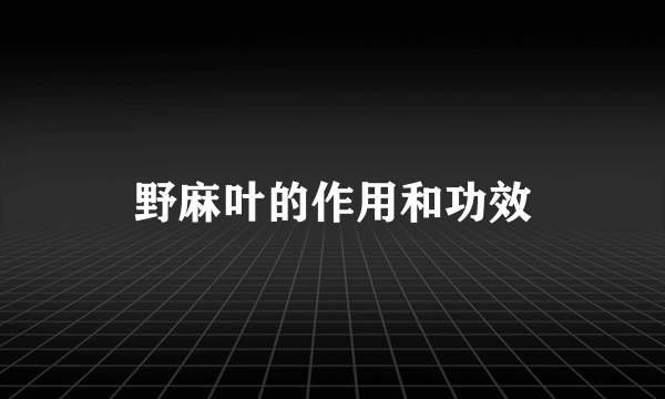 野麻叶的作用和功效