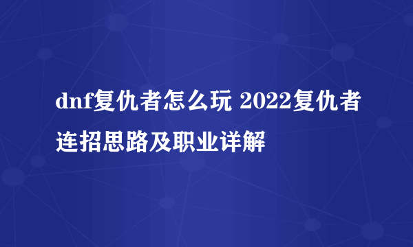 dnf复仇者怎么玩 2022复仇者连招思路及职业详解