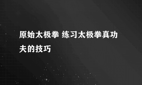 原始太极拳 练习太极拳真功夫的技巧