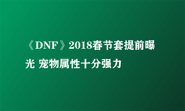 《DNF》2018春节套提前曝光 宠物属性十分强力