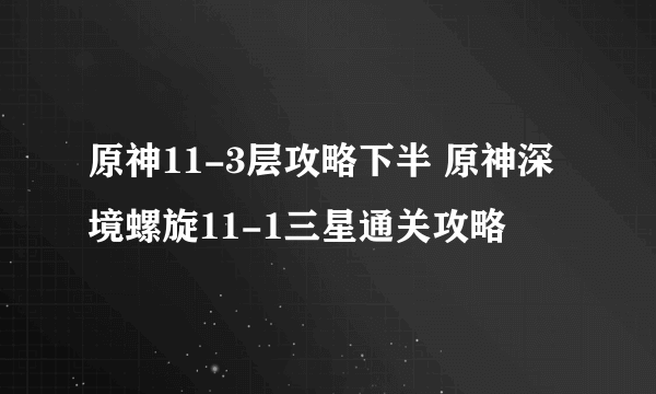 原神11-3层攻略下半 原神深境螺旋11-1三星通关攻略