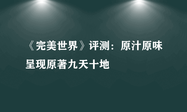 《完美世界》评测：原汁原味呈现原著九天十地