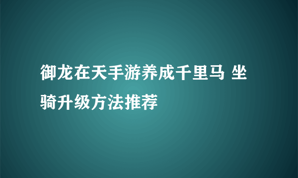 御龙在天手游养成千里马 坐骑升级方法推荐