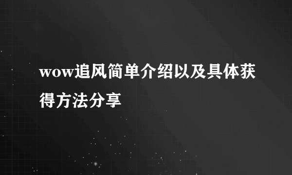 wow追风简单介绍以及具体获得方法分享