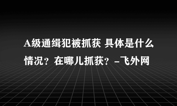 A级通缉犯被抓获 具体是什么情况？在哪儿抓获？-飞外网