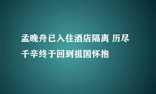 孟晚舟已入住酒店隔离 历尽千辛终于回到祖国怀抱