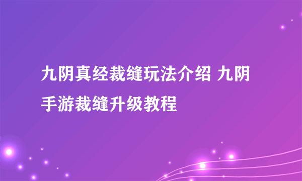 九阴真经裁缝玩法介绍 九阴手游裁缝升级教程