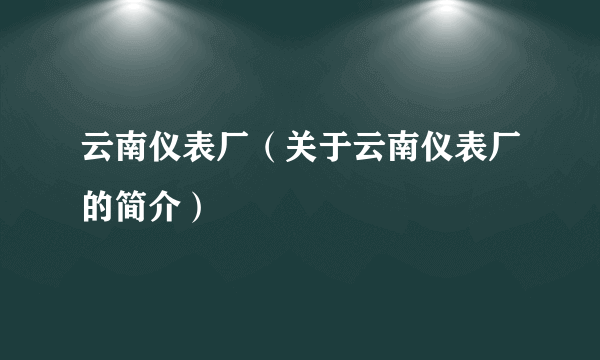 云南仪表厂（关于云南仪表厂的简介）