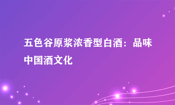 五色谷原浆浓香型白酒：品味中国酒文化