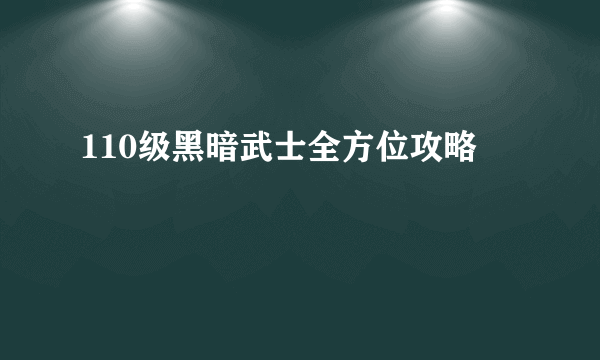 110级黑暗武士全方位攻略