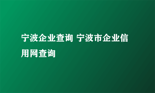 宁波企业查询 宁波市企业信用网查询