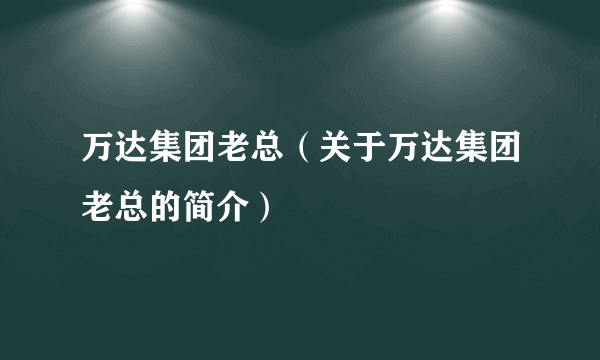 万达集团老总（关于万达集团老总的简介）