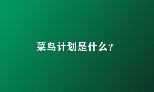 菜鸟计划是什么？