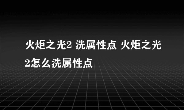 火炬之光2 洗属性点 火炬之光2怎么洗属性点