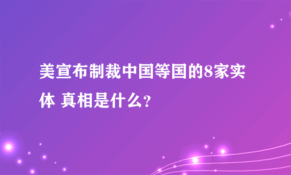 美宣布制裁中国等国的8家实体 真相是什么？