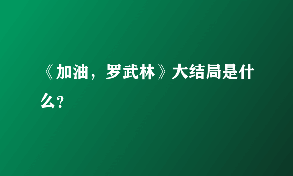 《加油，罗武林》大结局是什么？