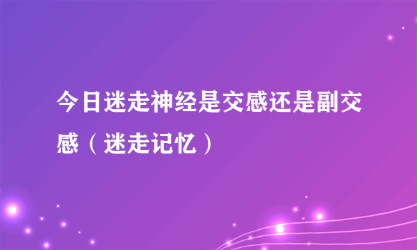 今日迷走神经是交感还是副交感（迷走记忆）