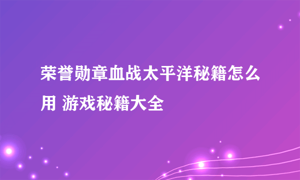 荣誉勋章血战太平洋秘籍怎么用 游戏秘籍大全