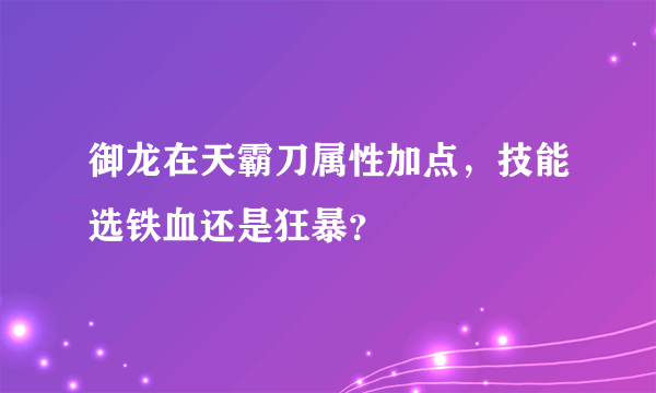 御龙在天霸刀属性加点，技能选铁血还是狂暴？