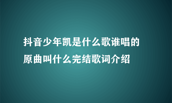 抖音少年凯是什么歌谁唱的 原曲叫什么完结歌词介绍