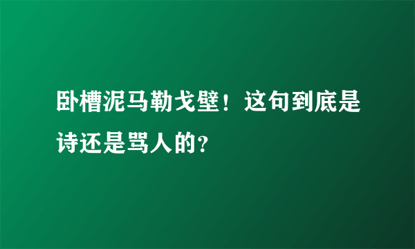 卧槽泥马勒戈壁！这句到底是诗还是骂人的？