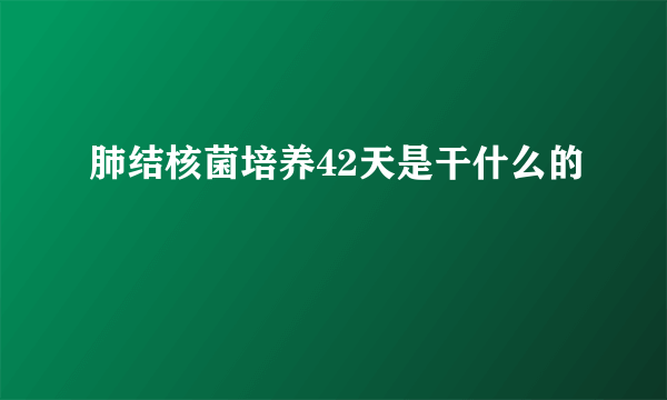 肺结核菌培养42天是干什么的