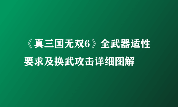 《真三国无双6》全武器适性要求及换武攻击详细图解