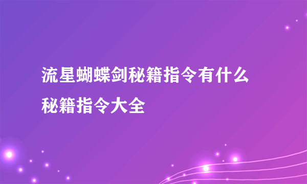 流星蝴蝶剑秘籍指令有什么 秘籍指令大全