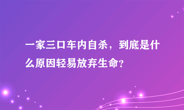 一家三口车内自杀，到底是什么原因轻易放弃生命？