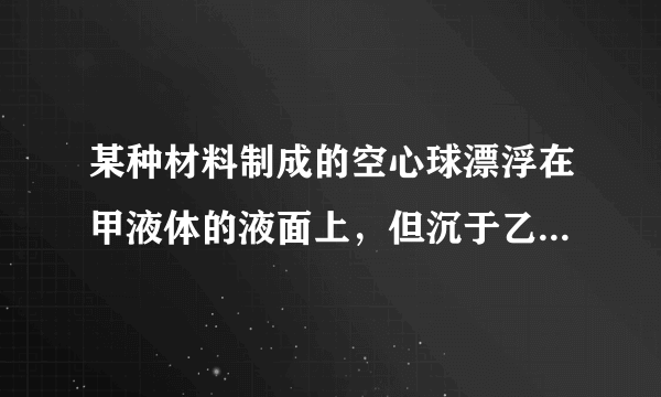 某种材料制成的空心球漂浮在甲液体的液面上，但沉于乙液体中，利用这个信息可得？