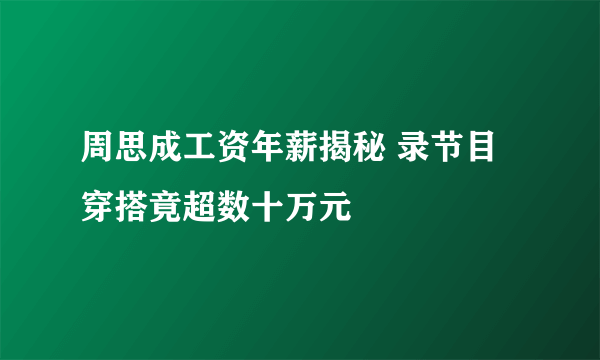 周思成工资年薪揭秘 录节目穿搭竟超数十万元