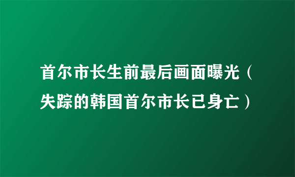 首尔市长生前最后画面曝光（失踪的韩国首尔市长已身亡）