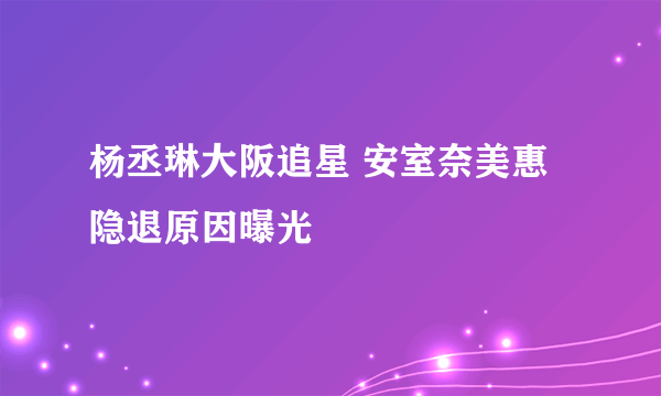 杨丞琳大阪追星 安室奈美惠隐退原因曝光