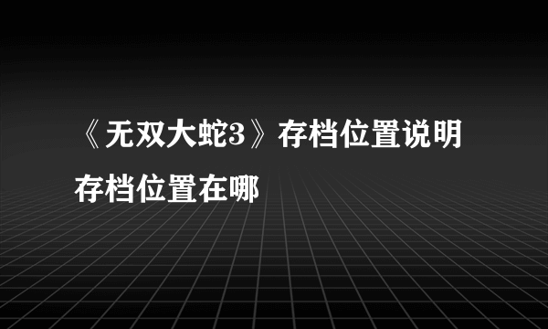 《无双大蛇3》存档位置说明 存档位置在哪