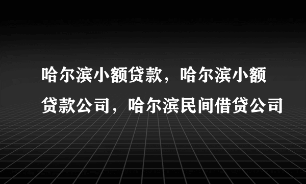 哈尔滨小额贷款，哈尔滨小额贷款公司，哈尔滨民间借贷公司