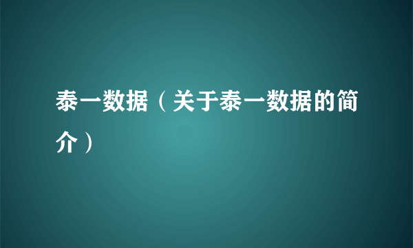 泰一数据（关于泰一数据的简介）