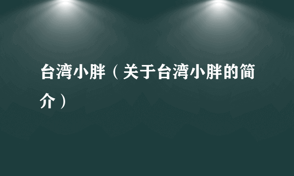 台湾小胖（关于台湾小胖的简介）