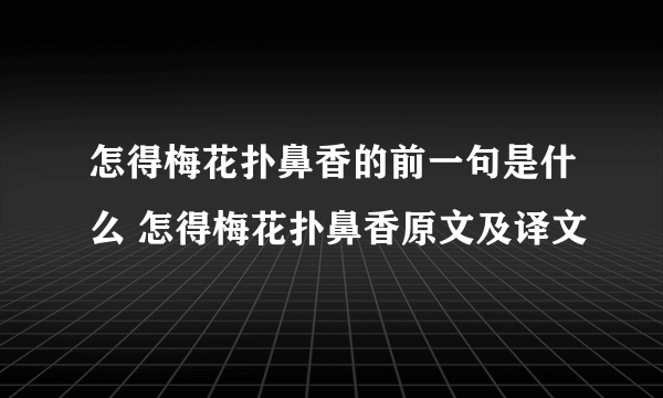 怎得梅花扑鼻香的前一句是什么 怎得梅花扑鼻香原文及译文