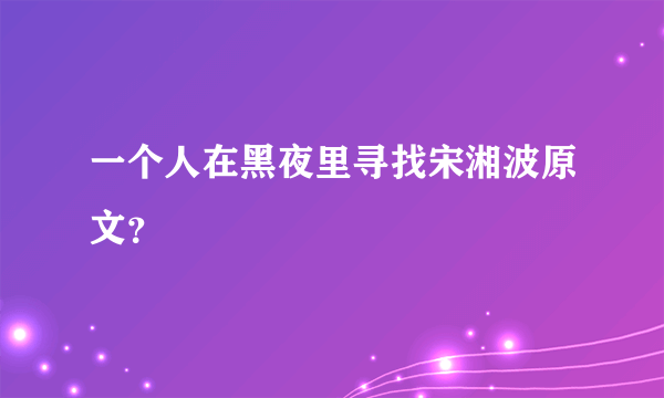 一个人在黑夜里寻找宋湘波原文？