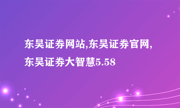 东吴证券网站,东吴证券官网,东吴证券大智慧5.58