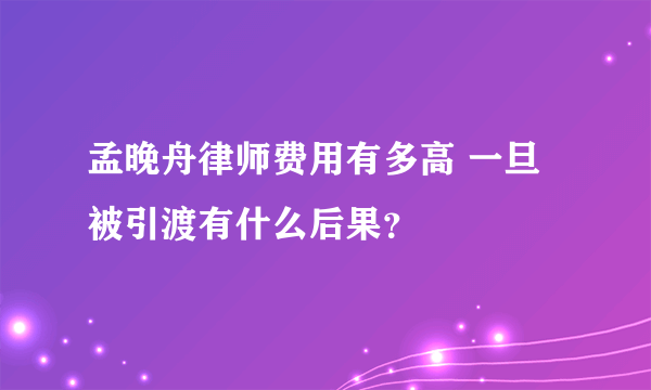 孟晚舟律师费用有多高 一旦被引渡有什么后果？