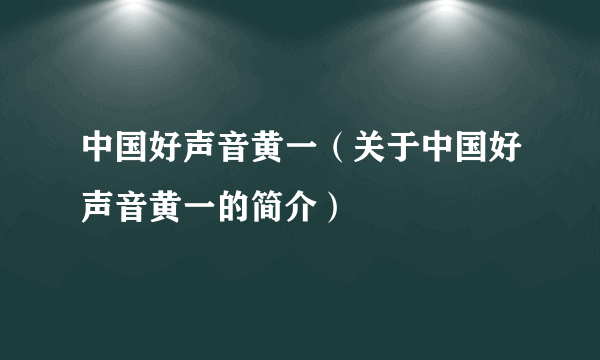 中国好声音黄一（关于中国好声音黄一的简介）