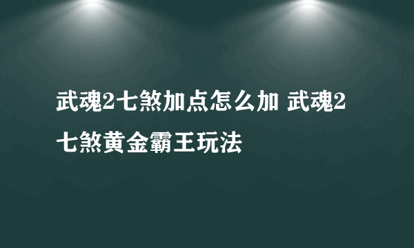 武魂2七煞加点怎么加 武魂2七煞黄金霸王玩法