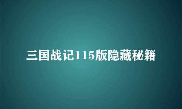 三国战记115版隐藏秘籍