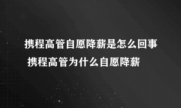 携程高管自愿降薪是怎么回事 携程高管为什么自愿降薪