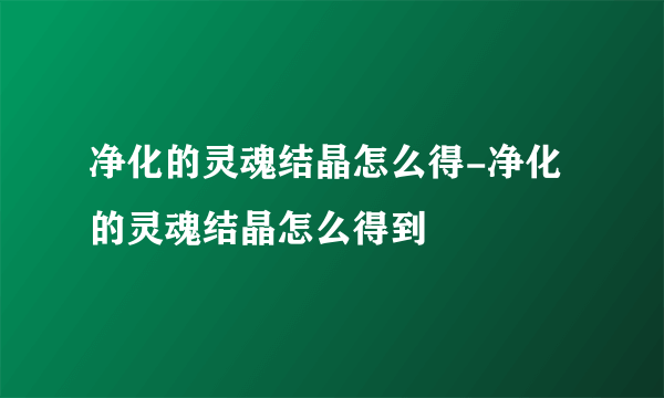 净化的灵魂结晶怎么得-净化的灵魂结晶怎么得到